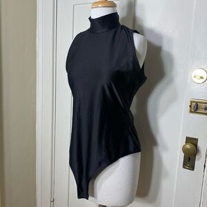 Bar III Black Mockneck Sleeveless Bodysuit Snap Bottom L